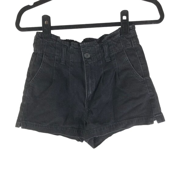 American Eagle Mom Short Black Denim High-Waist Paperbag Shorts Size 00 - Picture 1 of 6